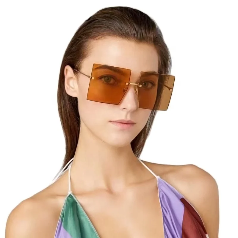 

Big Square Rimless Frame Sun Glasses Multi Colors Custom Brand Oversized Women Men Sunglasses Gafas De Sol, Customized color