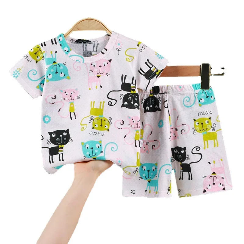 

KYO Children'S Cotton Short-Sleeved Suit Summer Boys And Girls Mesh T-Shirt Set Children'S Home Clothes