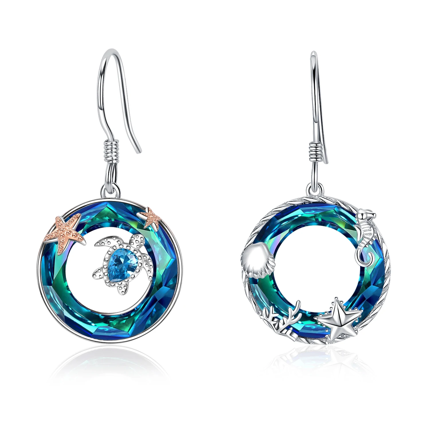 

Slovehoony Ocean Sea Turtle Starfish Earrings 925 Sterling Silver Luxury Jewelry Blue Crystal Drop Earrings