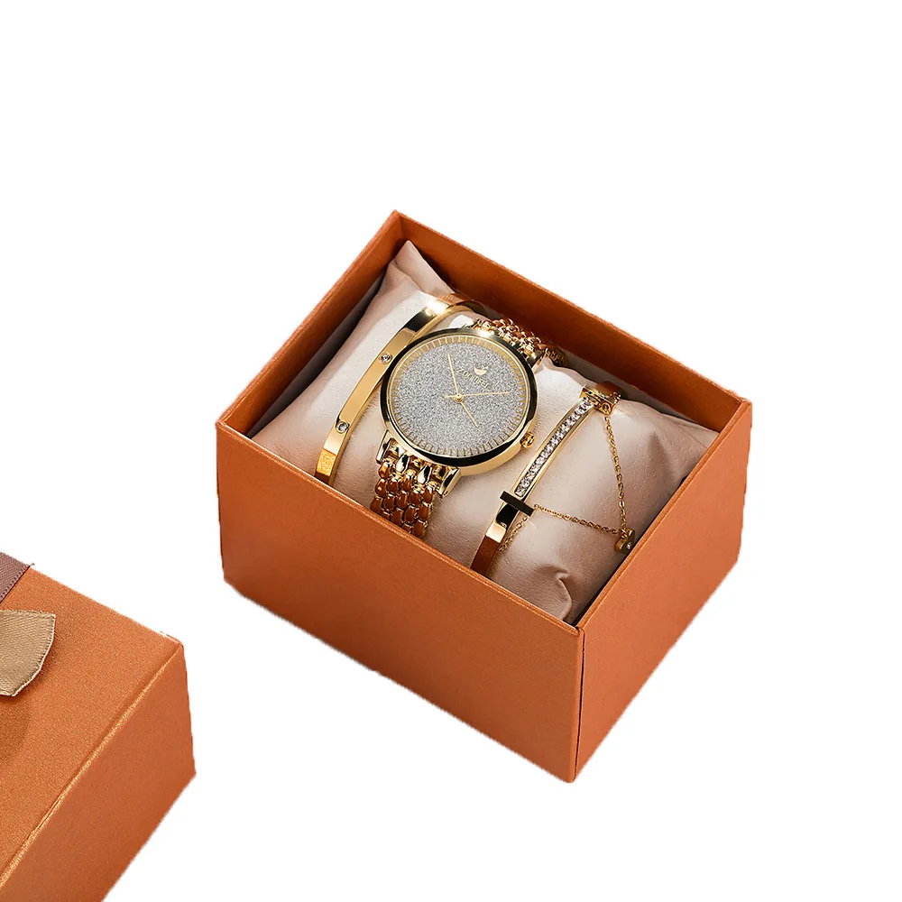 

Exquisite frosted sky star steel band watch with diamond bracelet watch combination set