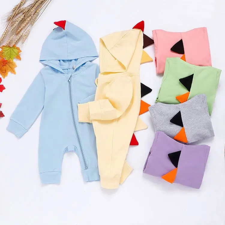 

Babies Hooded Romper Casual Children Kids One-piece Cute Dinosaurs Jumpsuit 0-24 Months jumpsuit, Gray, pink