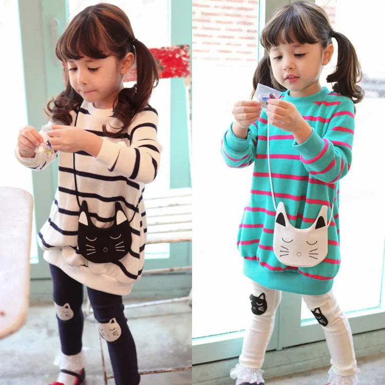 

Children's clothing 2020 spring and autumn striped cartoon long-sleeved two-piece suit for children and girls
