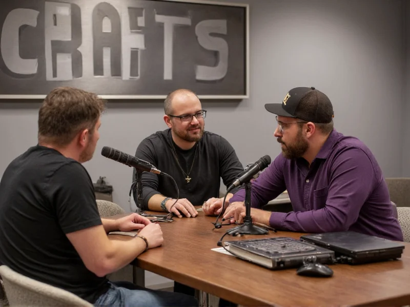 Craft Cast hosts discussing business strategies at microphone