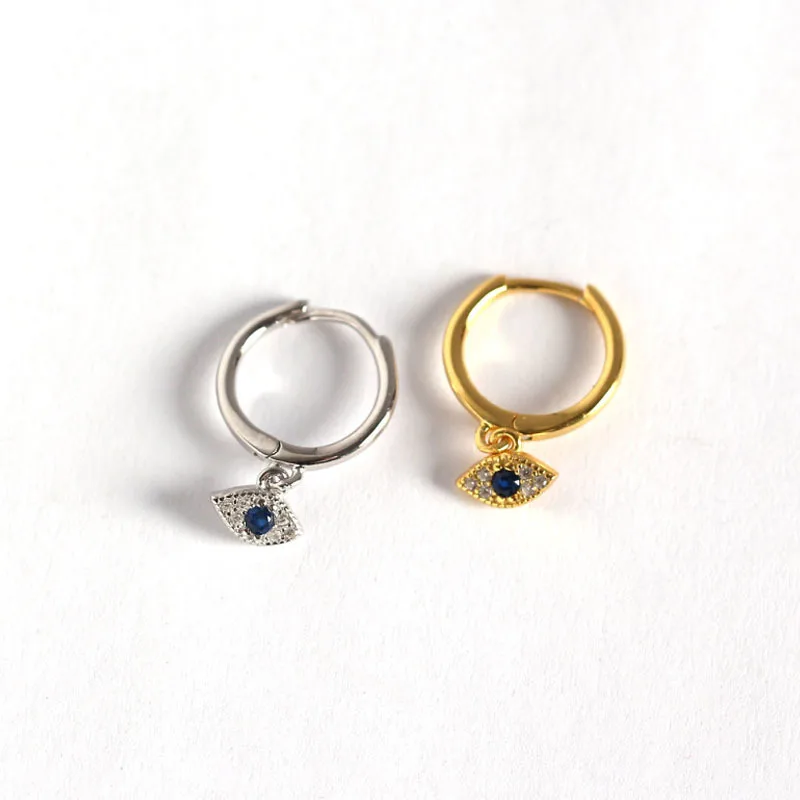 

New Design European diamond blue Evil eyes S925 silver Earrings Personalized ear clip Gold Plated Hoop Earrings