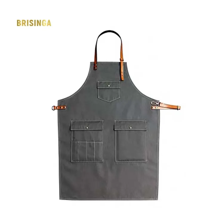 

Hot Sale Origins Apron with Leather Strap Unisex Adjustable Carpenter Waterproof Apron Baker Apron Cotton 3-5days  50pcs, Grey