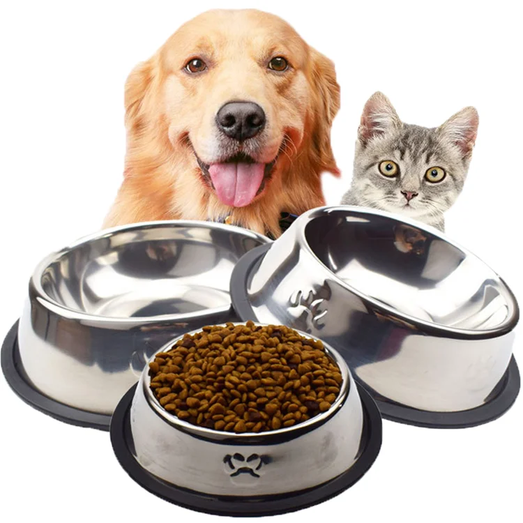 

Double Wall Steel Dog Bowl Stainless Steel Pet Food Bowl, Wholesale Custom Logo Flat Pet Food Bowl With Anti-slip Coil