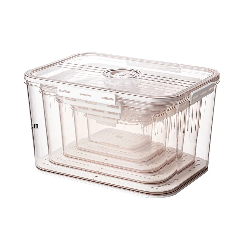 

5pcs set food grade timing storage box PET plastic transparent thickened frozen draining fresh-keeping box timing storage box, White