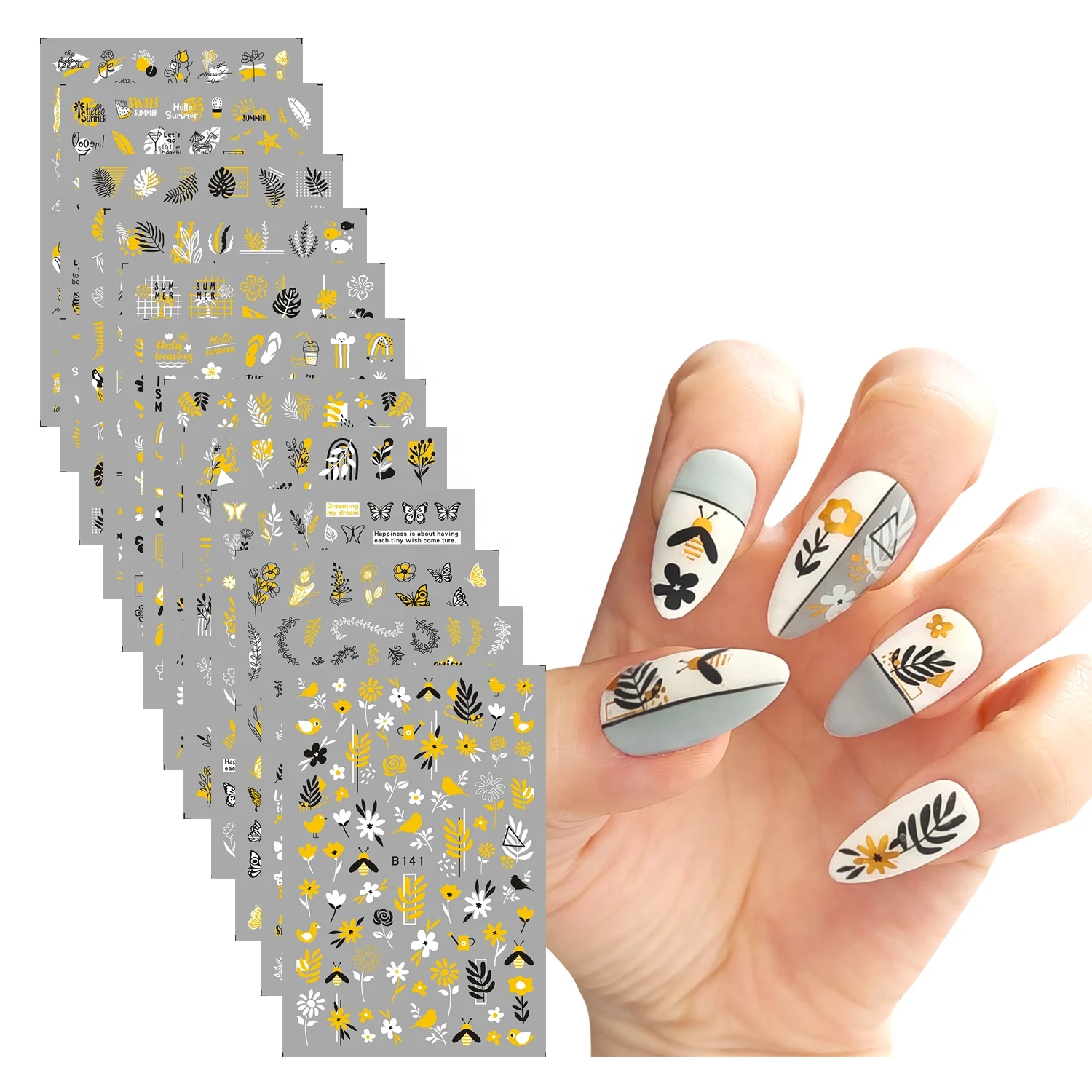 

Paso Sico Spring Summer Designs Flowers Tree Beautiful Yellow Vintage Nail art Sticker for Self Adhesive Press on Nails Design