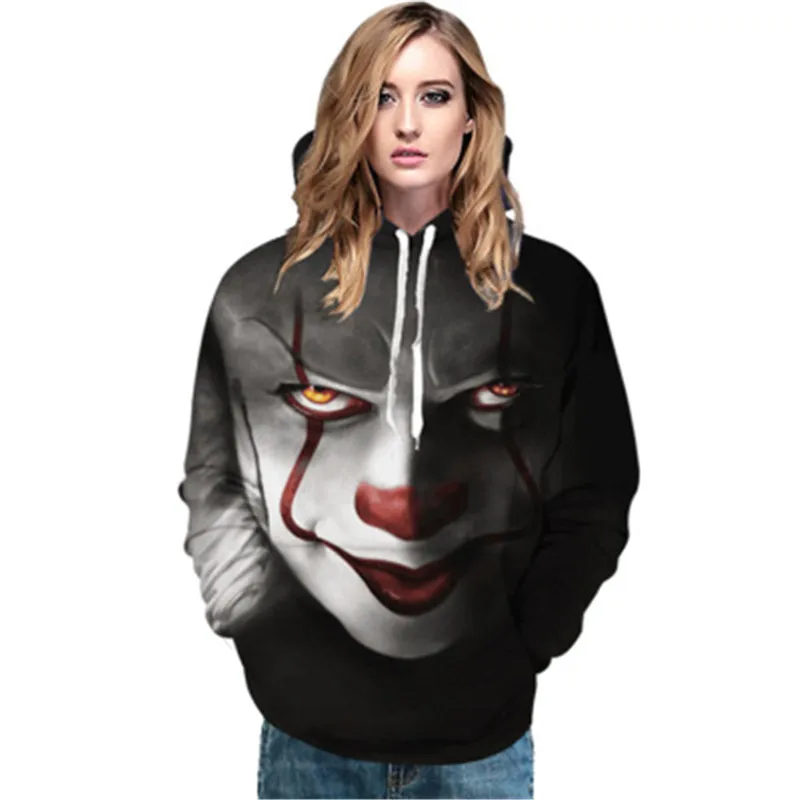 

New Autumn Halloween Fashion Casual 3D sweater hoodie clown print European and American couple hooded Hoodies, Black