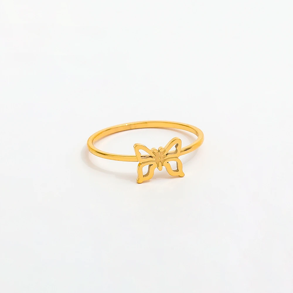 

High End 18K Gold Plated Simple Hollowout Butterfly Rings Stainless Steel Trendy Jewelry