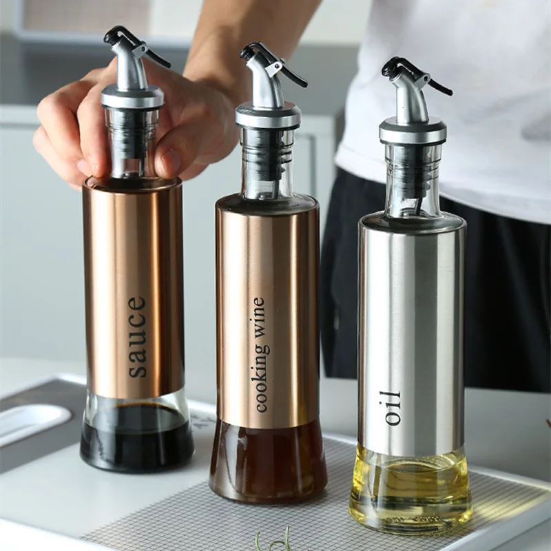 

DD070 Lettering Olive Control Sauce Bottles Stainless Steel Dispenser Seal Oil Bottles Kitchen Utensil Oil Dispenser Tools, 2 colors