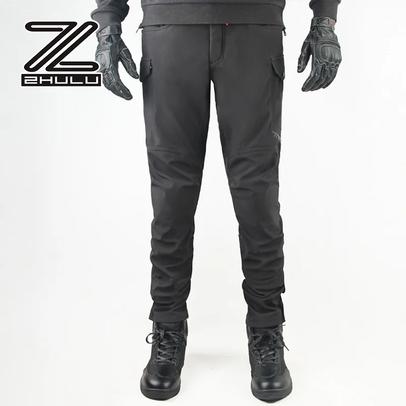 

Winter Outdoor Waterproof Motorcycle Thermal Polar Fleece Riding Pants CE Armors Summer Motorbike Racing Riding Trouser Jeans, Black