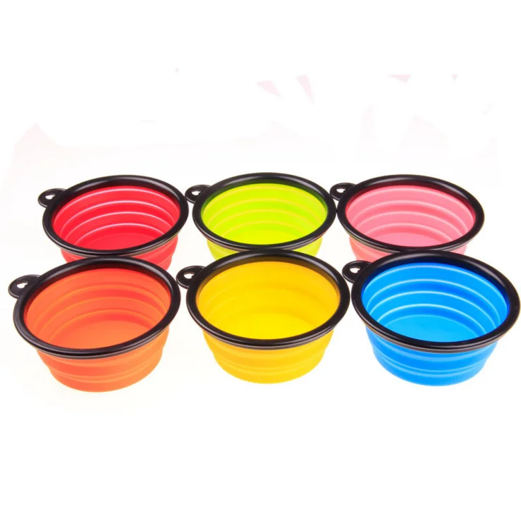 

Wholesale nice price Solid color folding collapsible silicone puppy doggy feeder Bowl