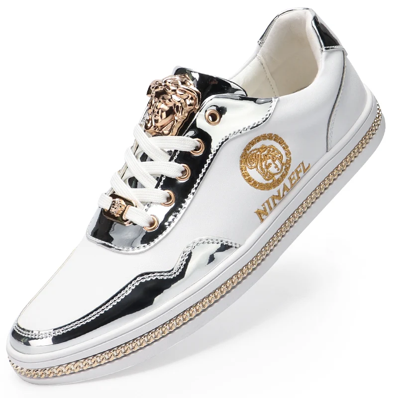 

Wholesale Fashion Walking Shoes Lace Up Genuine Leather Upper Tenis Sneakers Shining Men's Casual Luxury Shoes