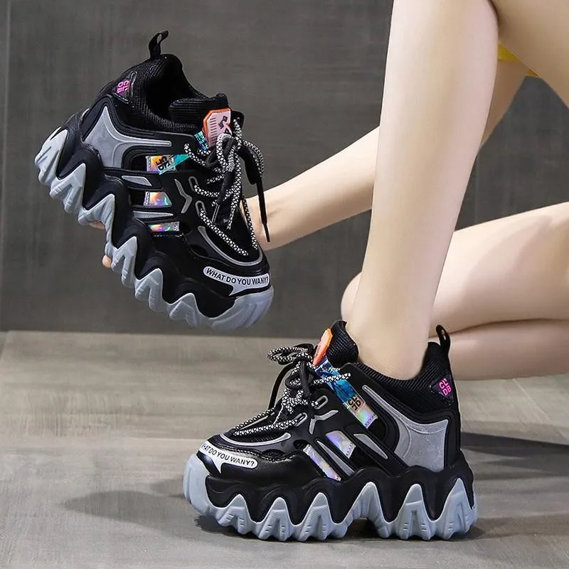 

Hot Selling Women Fashion Designer Platform Sneakers Ladies Chunky Heels Shoes, Grey,orange