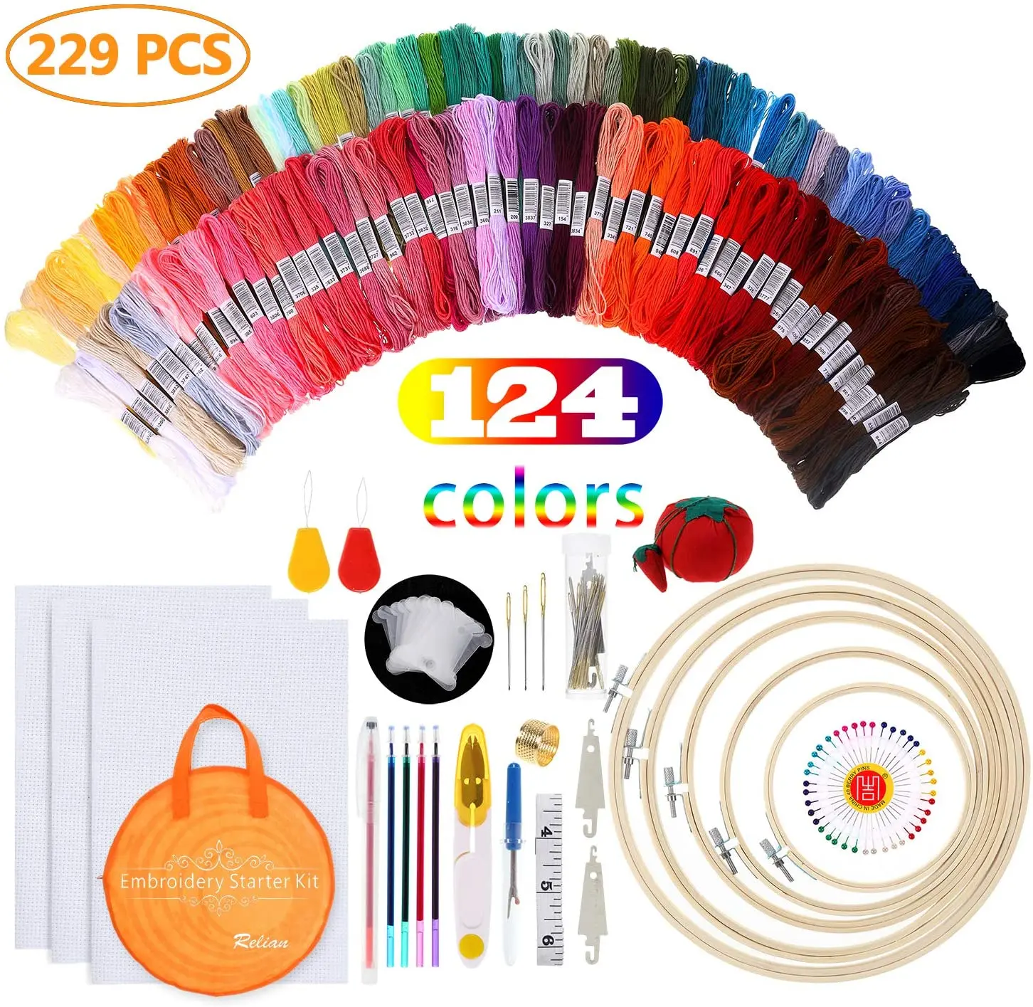 Embroidery Kit Cross Stitch Tool Kit For Beginners Including 124 Color