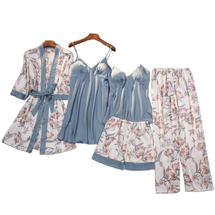 

Five pieces sexy ladies night gown robe set silk pajamas women Pyjamas
