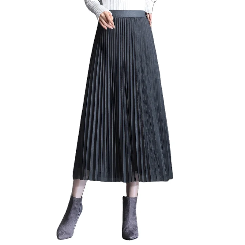 

Mesh skirt women's autumn high waist 2022 new slim Korean double-sided gauze skirt large swing half-length skirt 50%