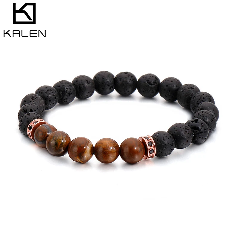 

2020 Custom Black Volcanic Stone Bracelet Tigers Eye Chain For Gift, Other