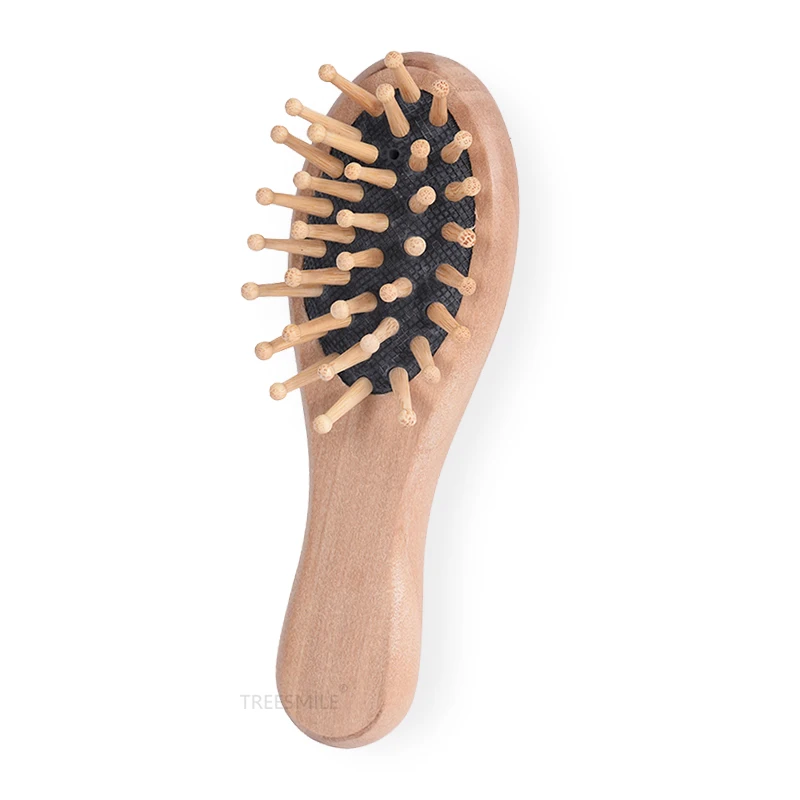 

natural wood small Hair Brush Pocket Mini Travel comb for Wet Dry Hair for Men Women Kids for Massage Treesmile custom logo, Same as picture