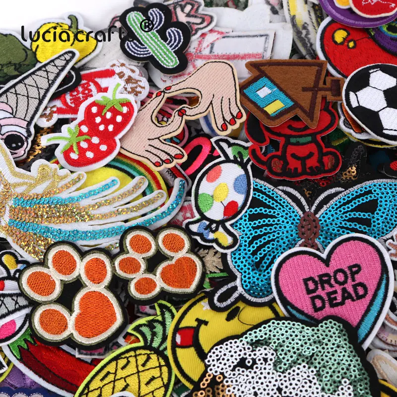 

3-15cm Embroidered Sequin Fruit Cartoon Iron on Patches Applique DIY Sew On Badge Sticker L0824, As the picture shows