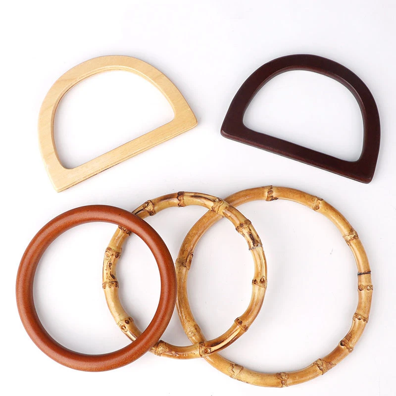

Round o shape and D shape custom rattan wooden bag handles for women fashion handbag accessories