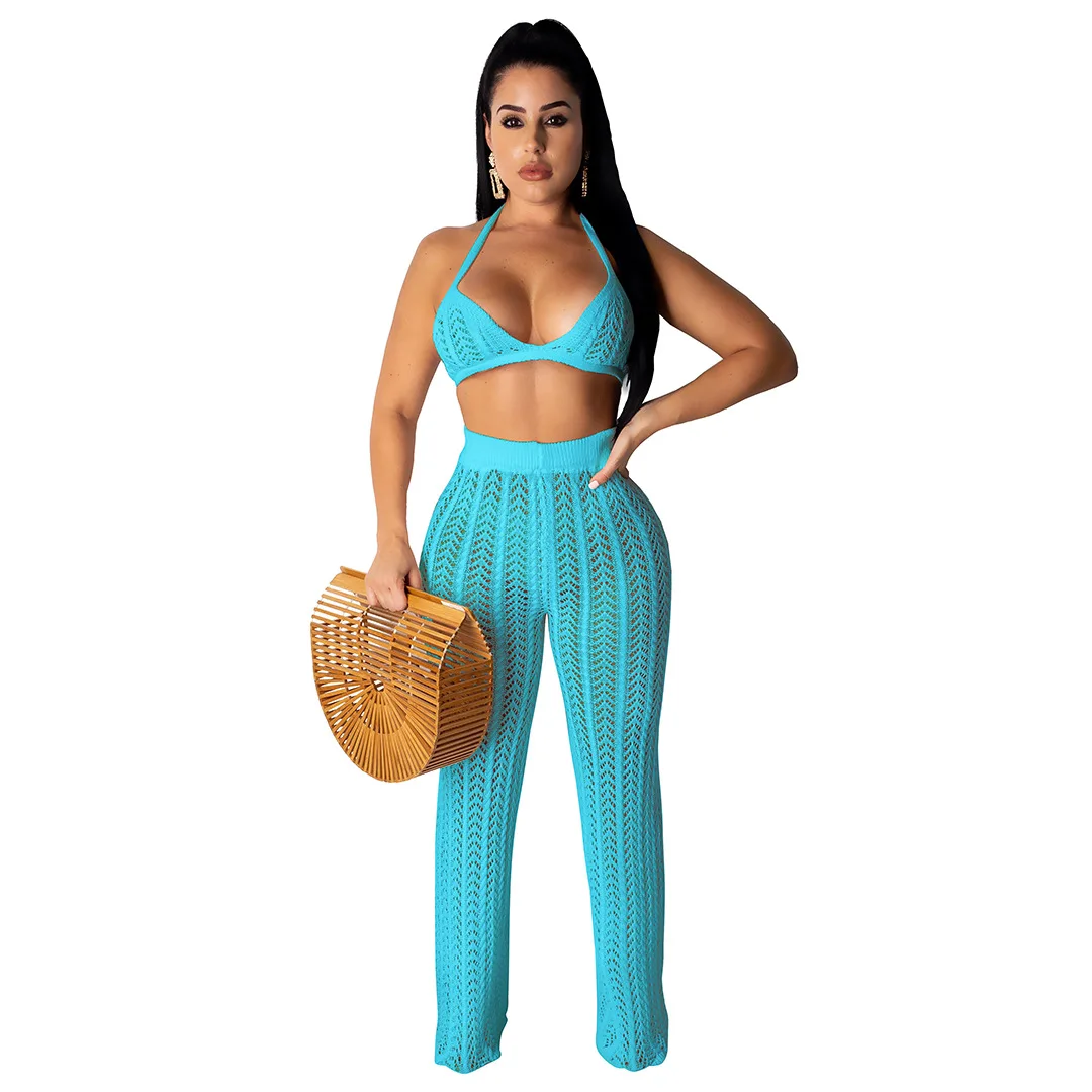 

Backless Bra And Pant Knitting Hollow Out Summer 2021 swimwear cover up