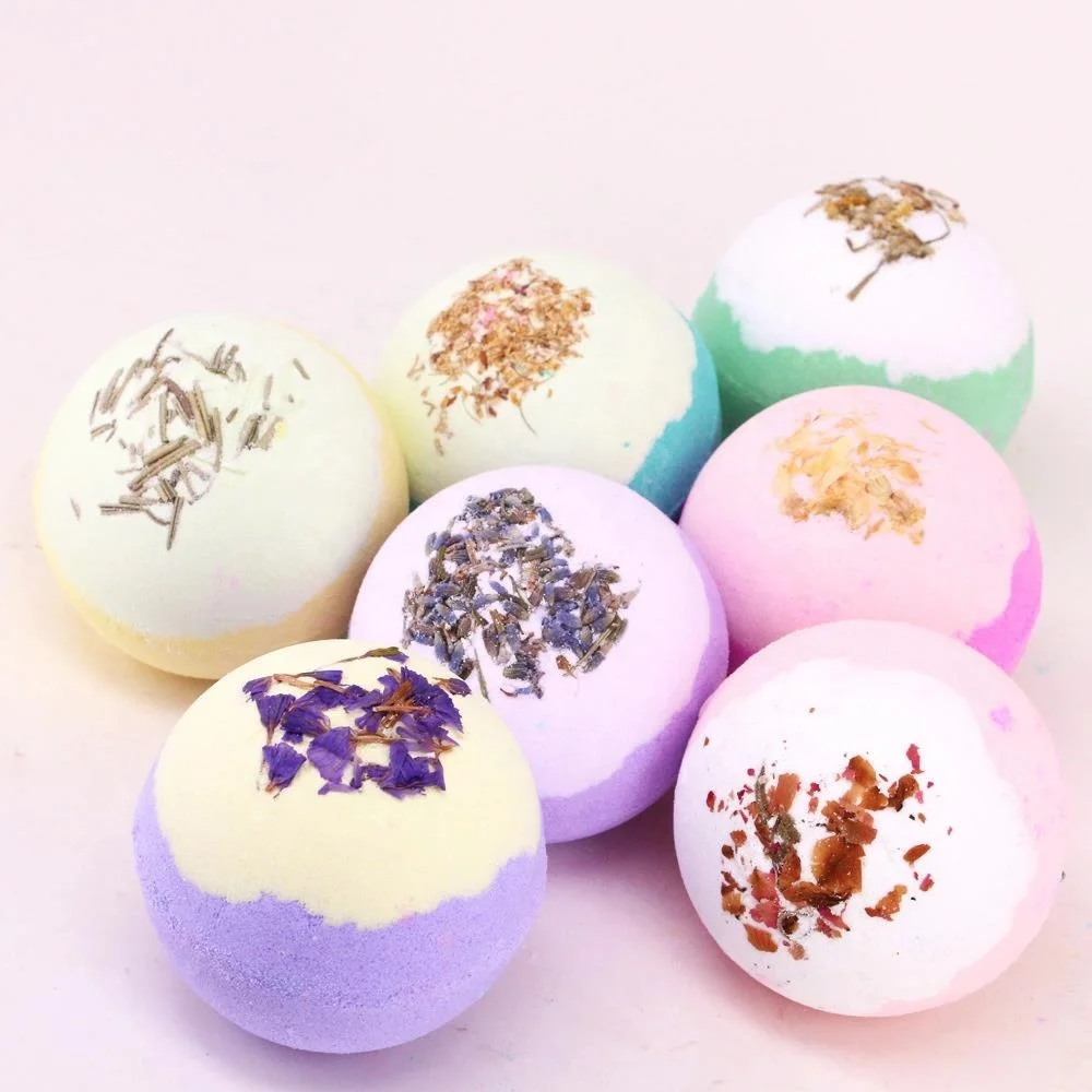 

Wholesale Private Label Organic Natural Fragrance Skincare Body Spa Fizzy Bubble Bath Bombs With Dried Flower