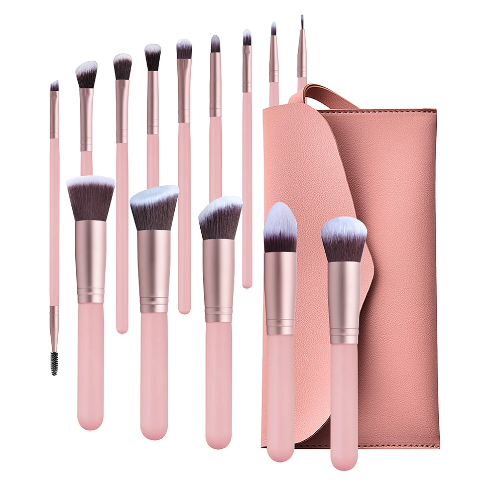 

b14007d cute Pink makeup brushes 14pcs vegan synthetic hair foundation powder private label wholesale custom makeup brush set