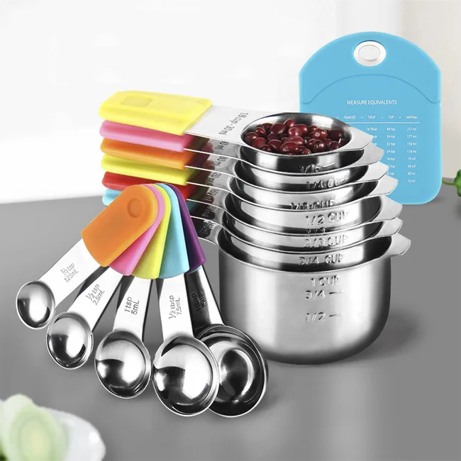 

Dropshipping 13 Pcs Silicone Handle Conversion Chart Kitchen Baking Tools Magnetic Stainless Steel Spoons Measuring Cups