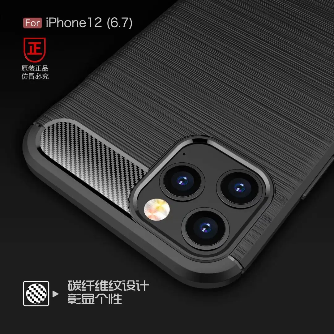 

Fashion Carbon Fiber Soft Silicone Case Cover For Iphone 12 6.7", As pictures