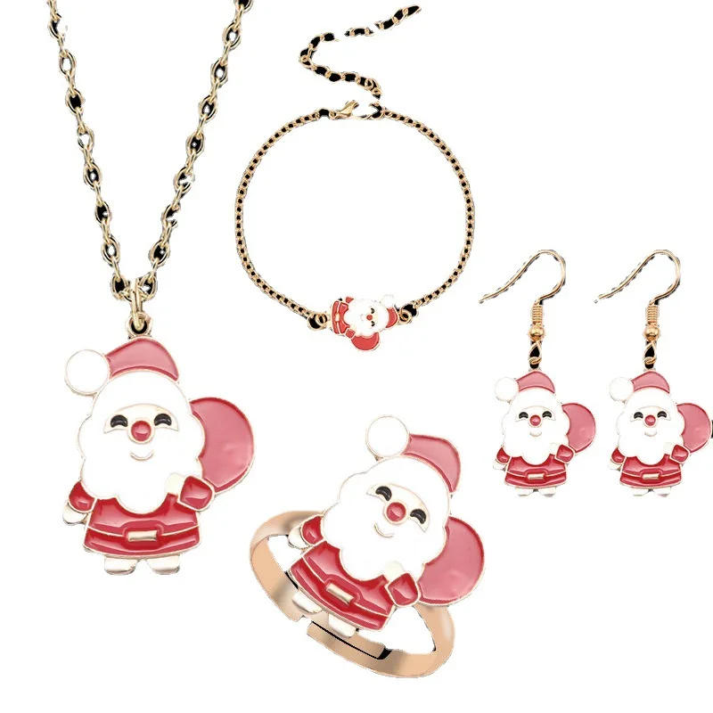 

Cute Cartoon Santa Claus Bell Necklace Set Elk Bracelet