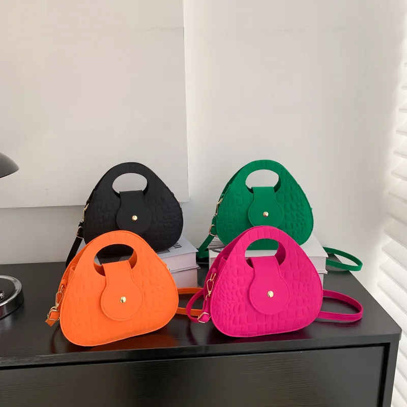 

Newest Felt Bag Design Shell Crossbody Fashion Women Bag Solid Color Crocodile Print Shoulder Bag Handbag