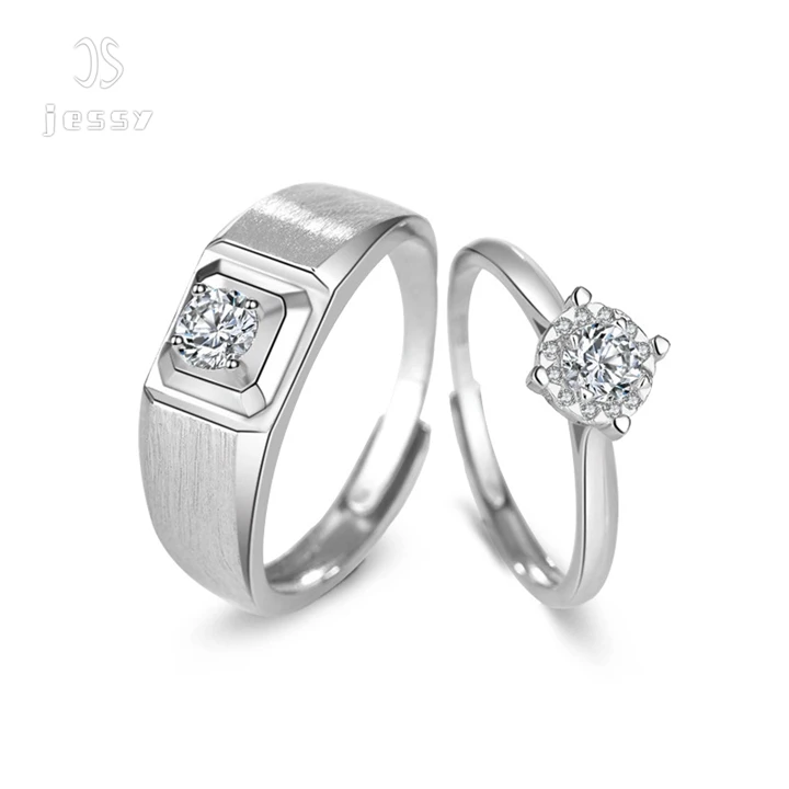 

Jessy Jewelry Diamond-studded and Brushed Creative Jewelry Sterling Silver Jewelry Round  Silver 925 Couple Rings