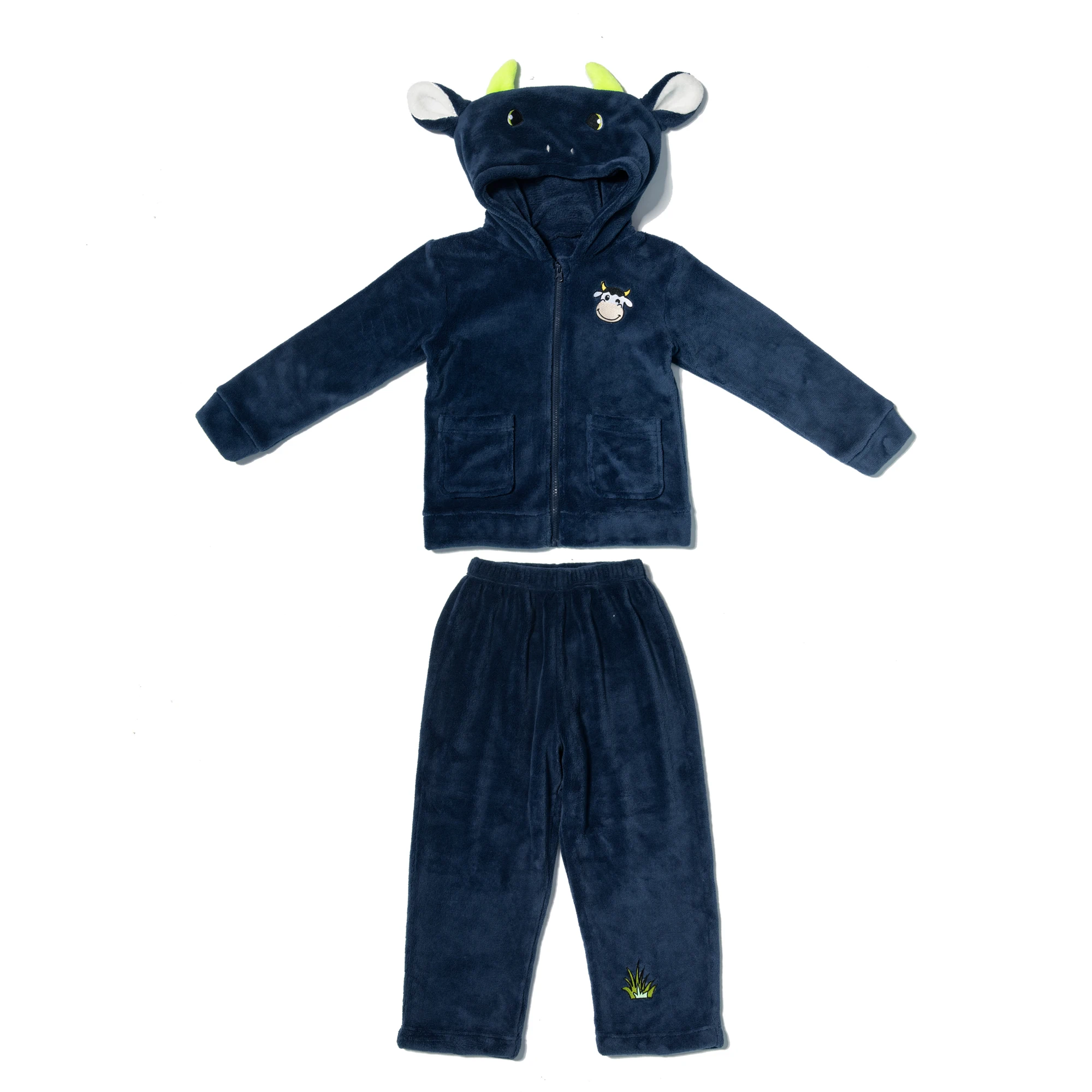 

Winter Coral fleece Super soft warm Children pajamas wholesale with cute 3D hat for child's sleepwear sets