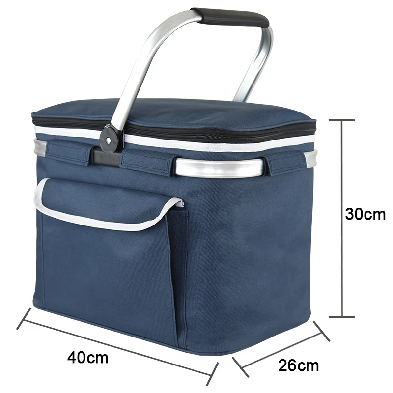 

high quality Insulated Large Size Picnic Basket 30L folding Cooler Bag Zip Closure Basket with Carrying Handles, Customized color