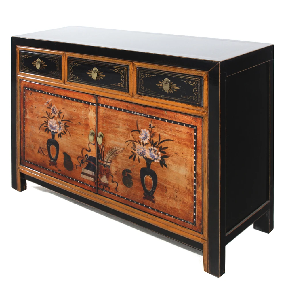 
solid wooden painted furniture antique furniture bar cabinet classic painting bedside cabinets three drawers two doors cabinets 