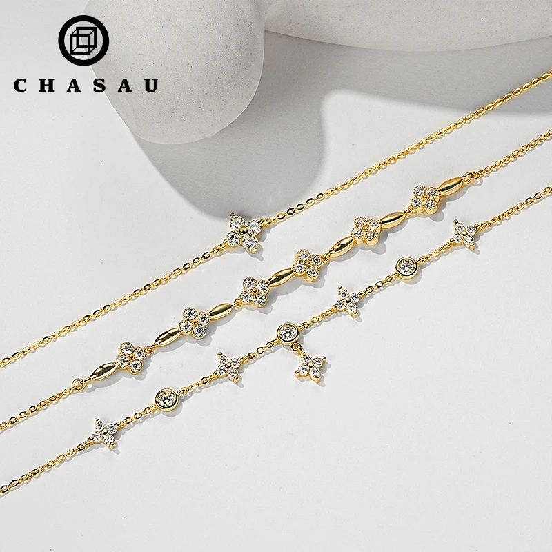 High Quality 925 Silver Mossanite Jewelry Link Chain D Color VVS Moissanite Four Leaf Clover Bracelets Women Luxury Jewelry Gift