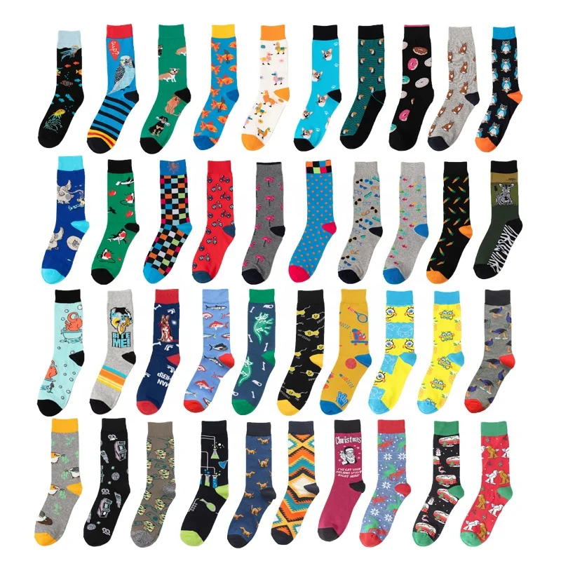 

Wholesale China factory stock socks print funny combed cotton crew socks custom oem design mens crazy colorful happy socks, Picture shows