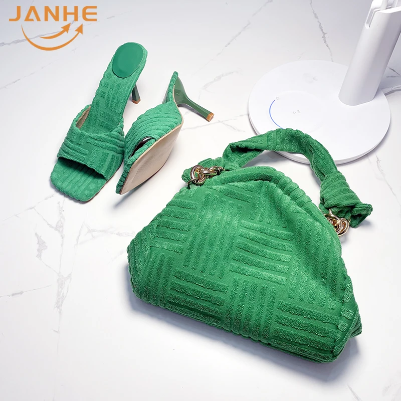 

JANHE sac main femme bolsas Bag Heels Match Platform Slides Slipper Sandals Purse Handbag And Shoe Set For Women