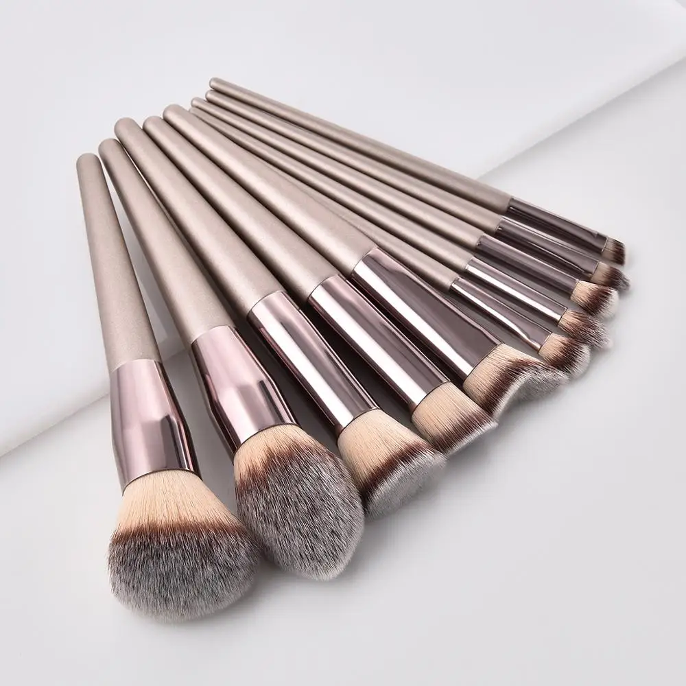 

Custom Logo 20 MOQ Foundation Powder Eyeshadow Makeup Brushes Luxury 10pcs /14pcs Champagne Makeup Brushes Set private label