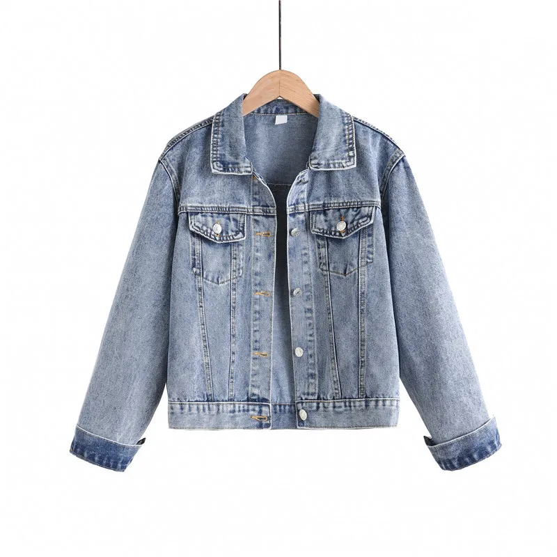 

Women's plus size lapel washed snowflake denim jacket slim-fit short denim jacket