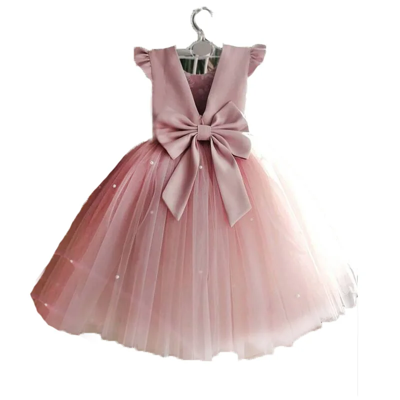 

Cute Pink Lace Toddler Girl Dress Layer Tulle With A Big Bow Ball Gown Baby Girls Kid Birthday Dresses