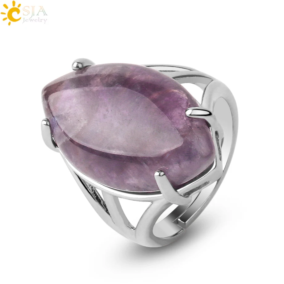 

CSJA natural crystal pink quartz women resizable ring black agate stone ring design for man G574
