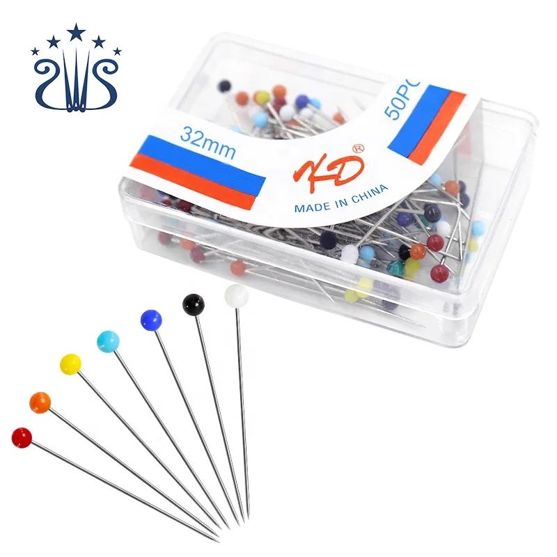 

32mm 50pcs Hot Selling Colorful Decorative Glass Head Pins Colorful Glass Head Pin