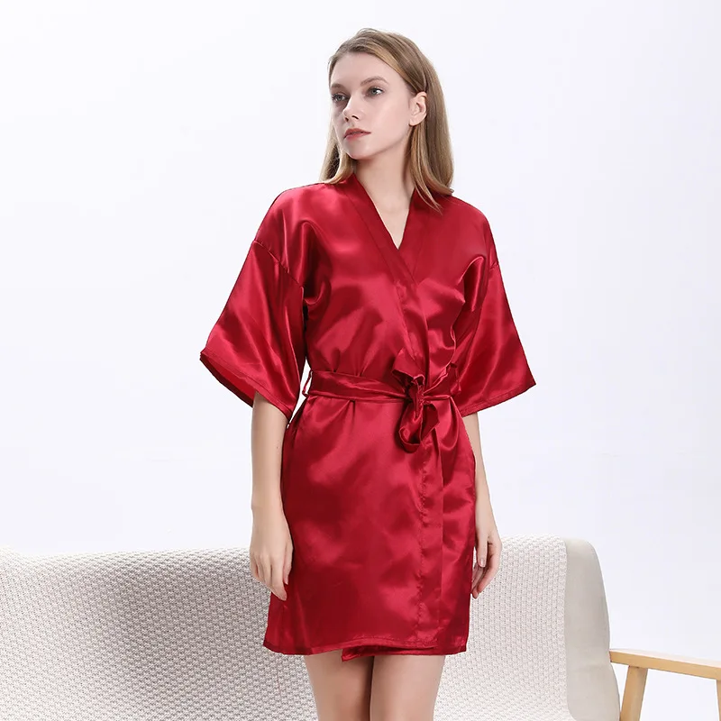 

Women's summer ice silk pajamas thin cardigan bathrobe ladies simulation silk home robe