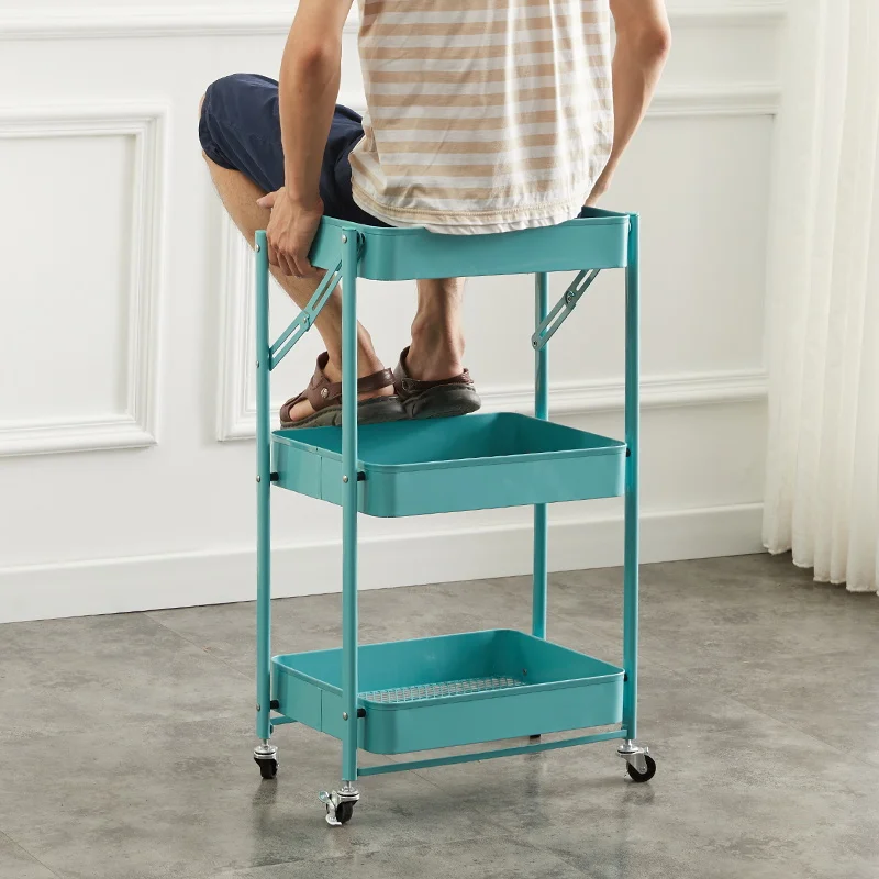 

Hot selling metal bathroom livingroom 3 tier kitchen storage trolley cart with basket, Customized color