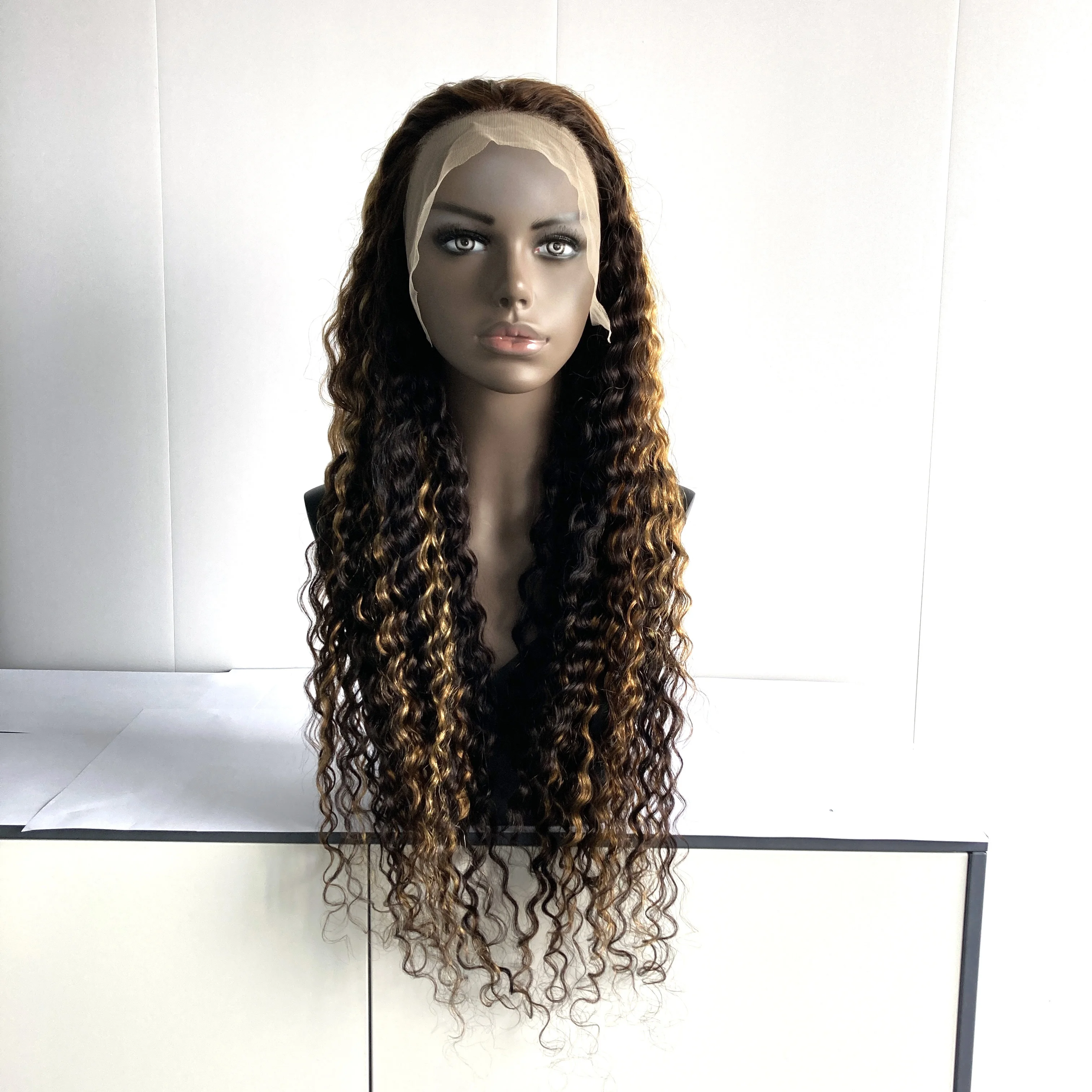 

Antimi 28 inch P4/27 color Human Hair Wholesale Deep Wave Wig lace front Remy hair wigs for black women Wigs High density
