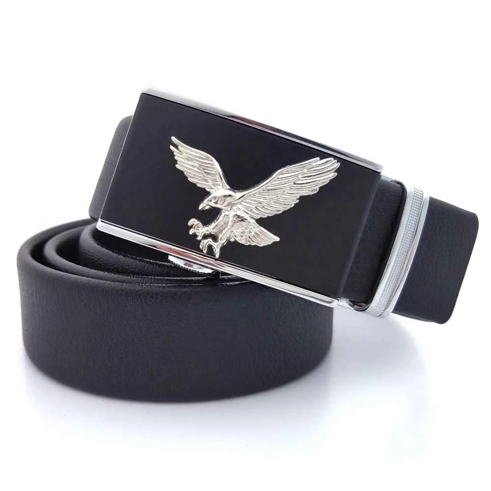 

Black Custom Designed Genuine Leather Men Belt With Eagle Embossed Buckle,Custom Metal Leather Belt with buckle, Like picture shown