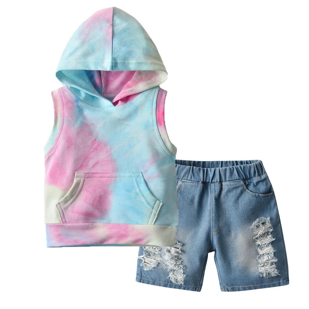 

2021 New Fashion Wholesale Fashionable Children Clothes Boys Tie Dye T Shirt Sets